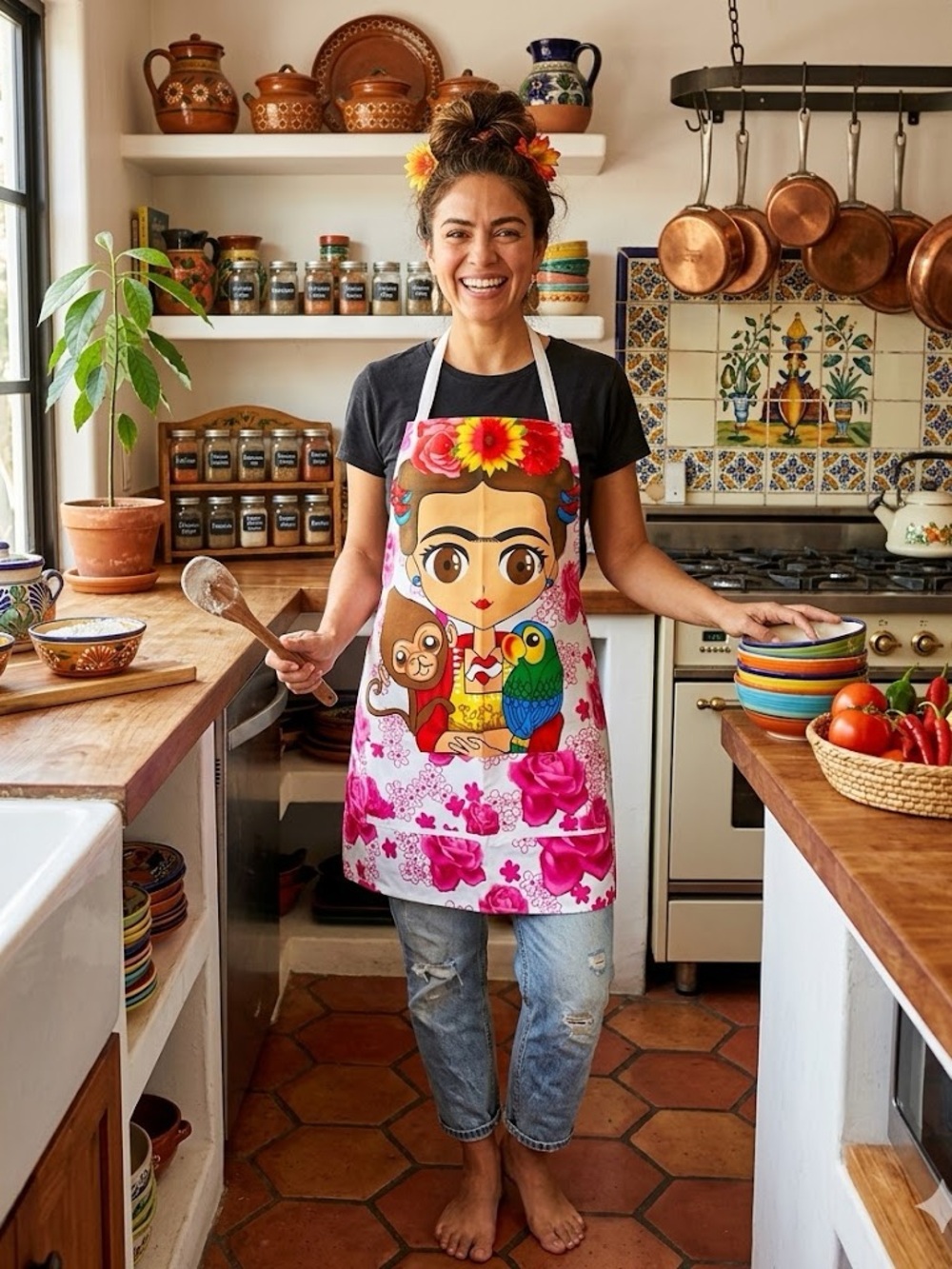 Frida Khalo Kitchen Apron Fridita Mandil Playful handmade  Adult Pocket garment